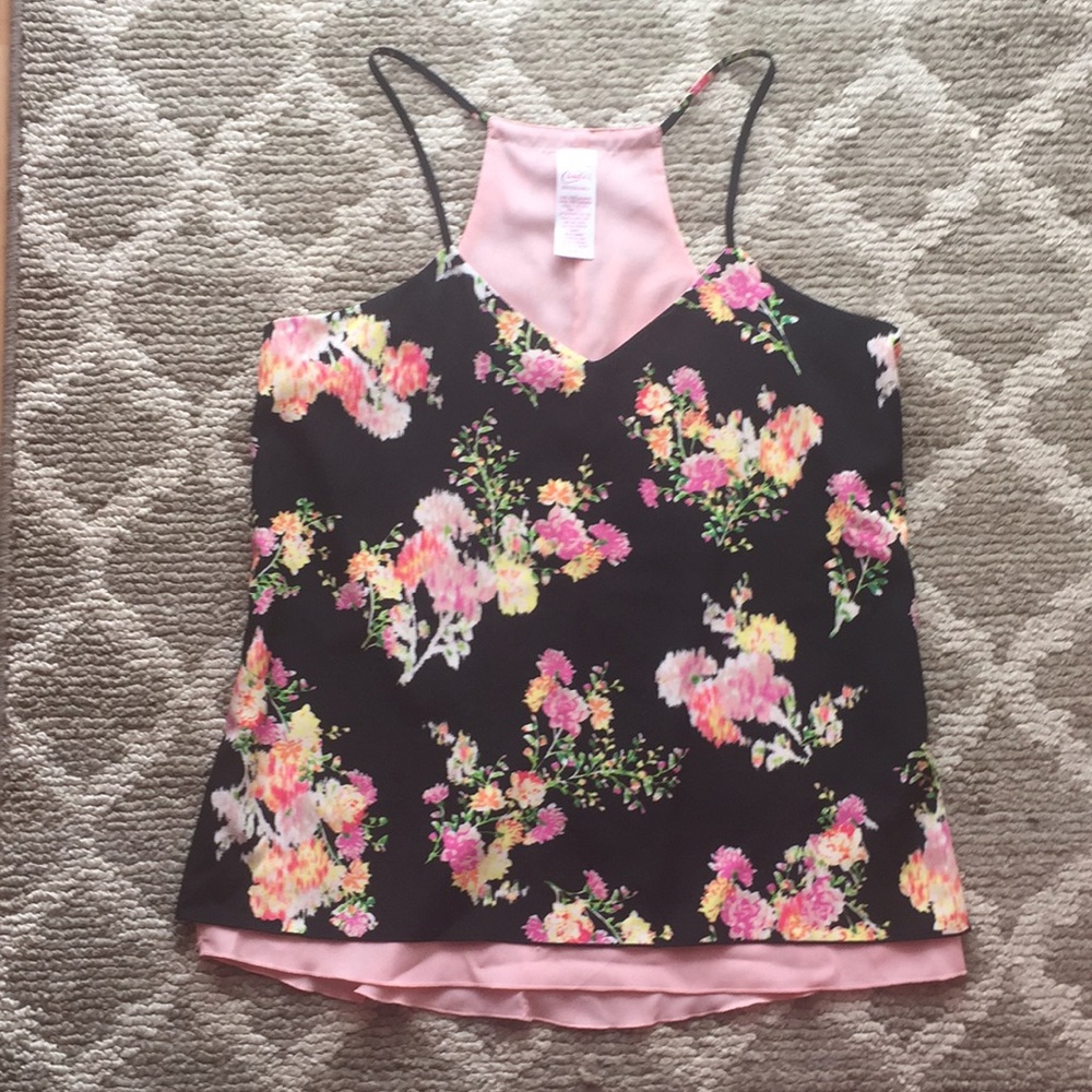 Candies Small Black & Pink Floral Layered Tank
